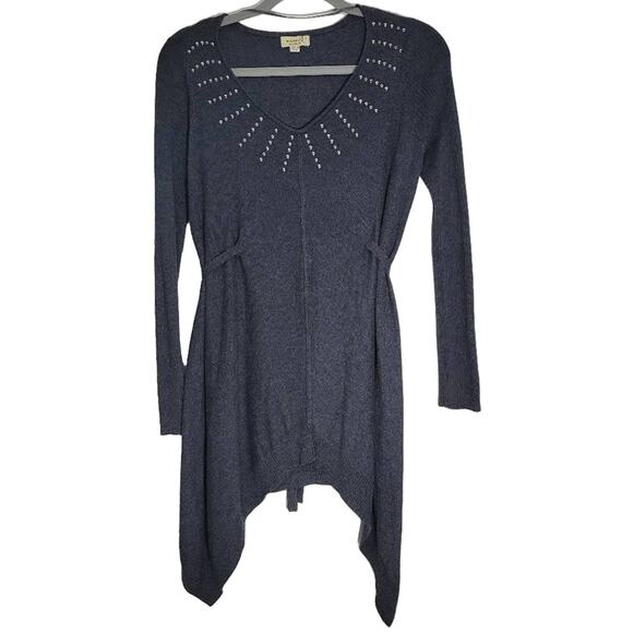 One World Gray Studded Knit Tunic Dress Long Sleeve Small - Picture 1 of 5